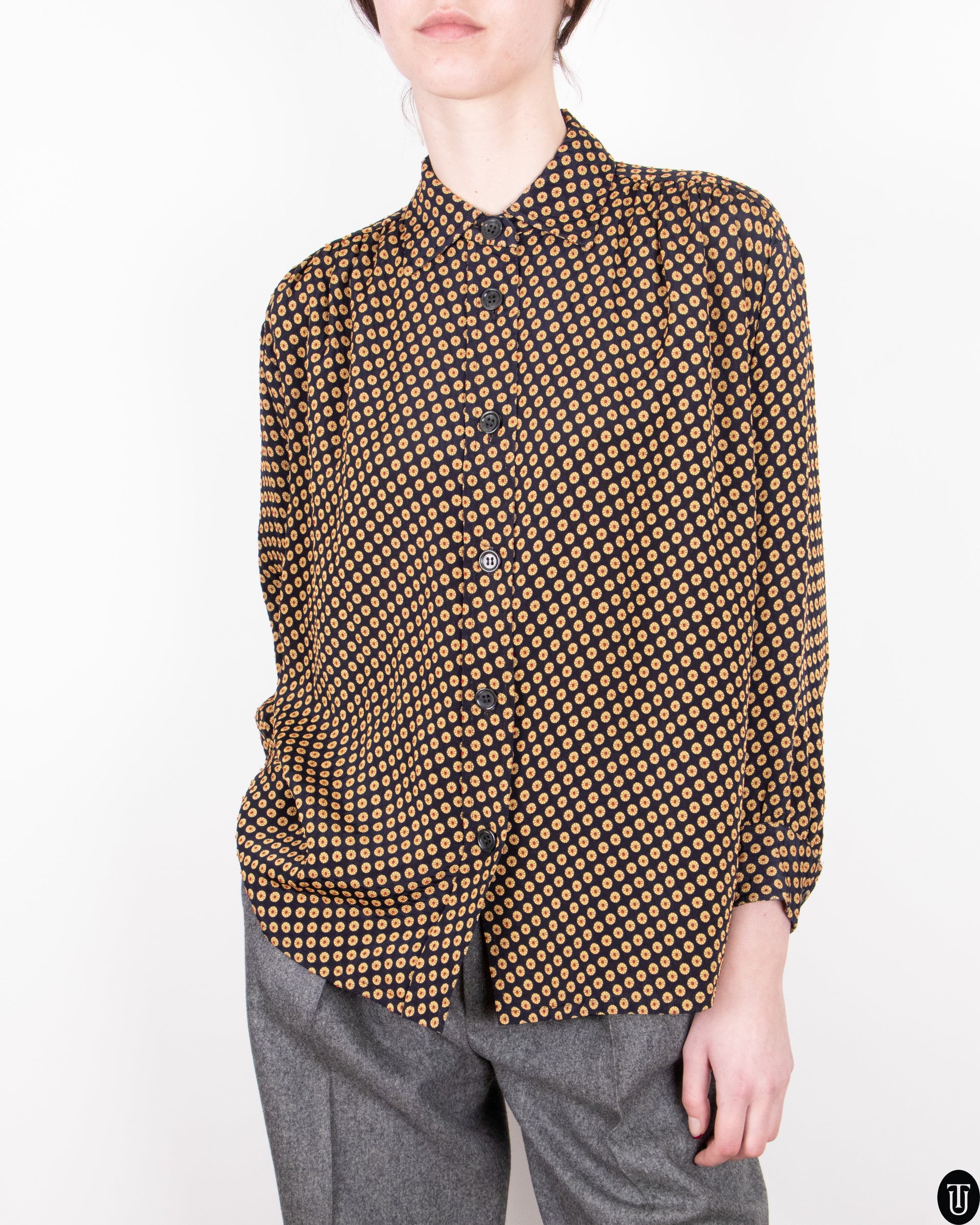 80s Yves Saint Laurent Patterned Blouse S