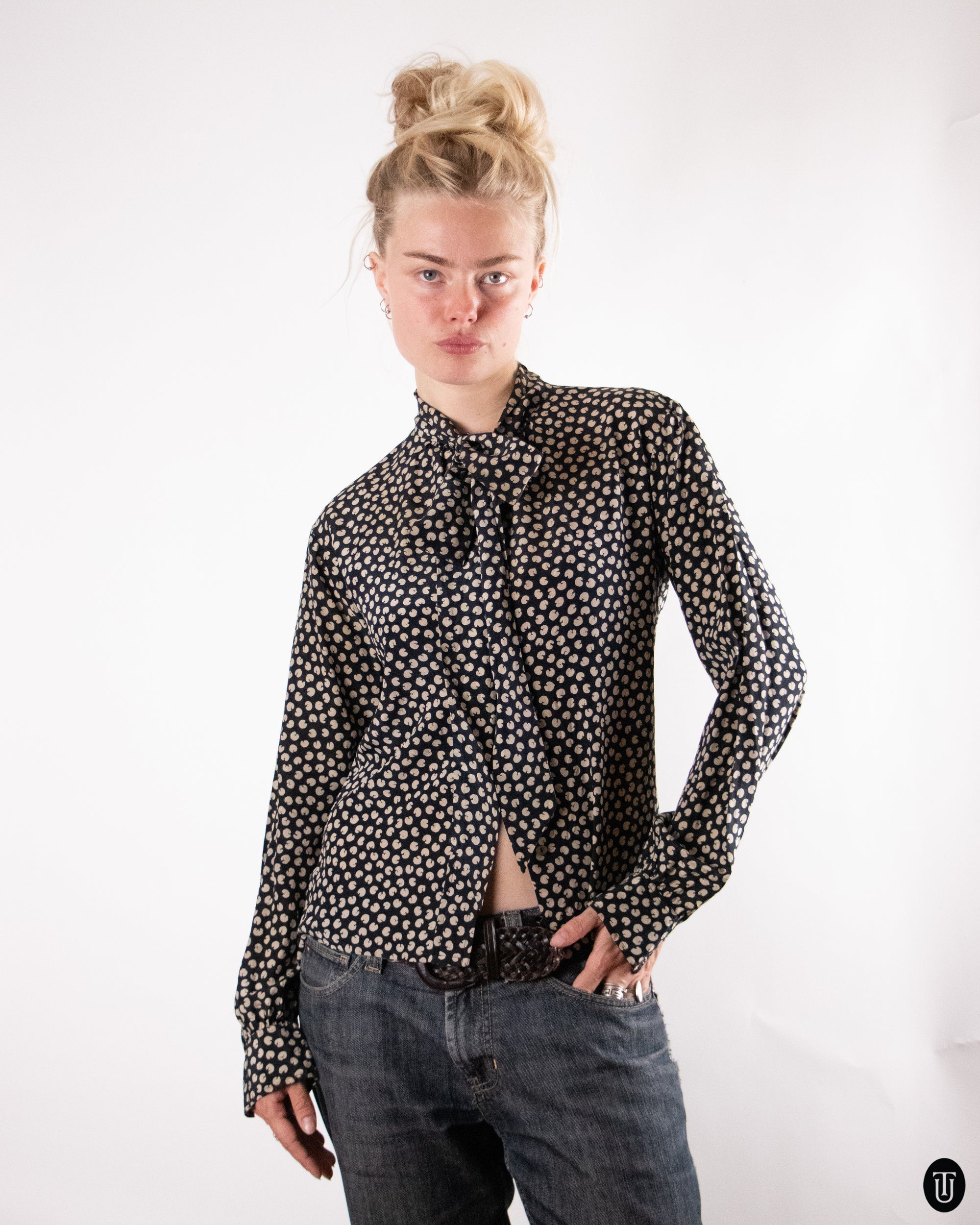 70's Saint Laurent Rive Gauche Pussy-bow Silk Blouse S