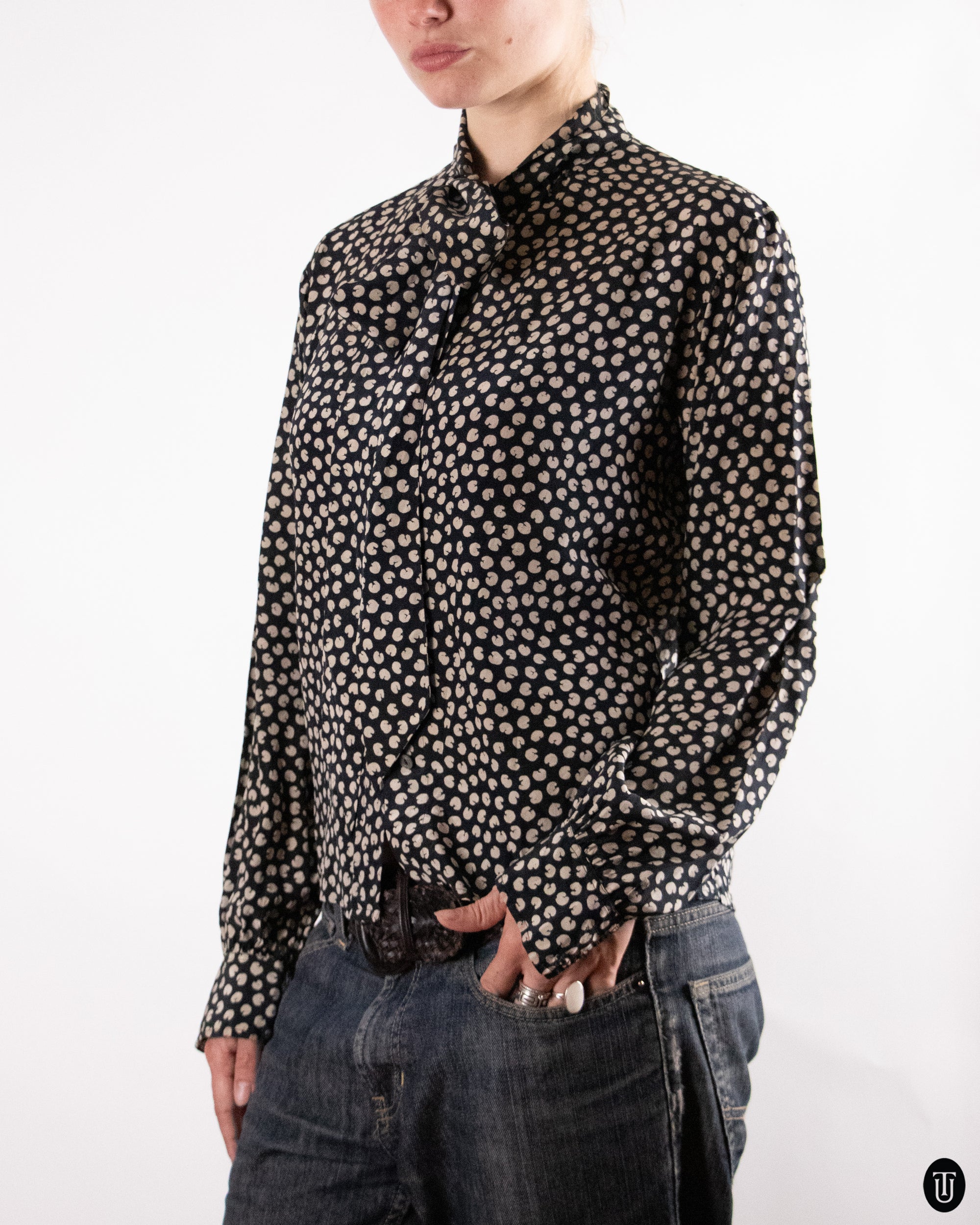 70's Saint Laurent Rive Gauche Pussy-bow Silk Blouse S