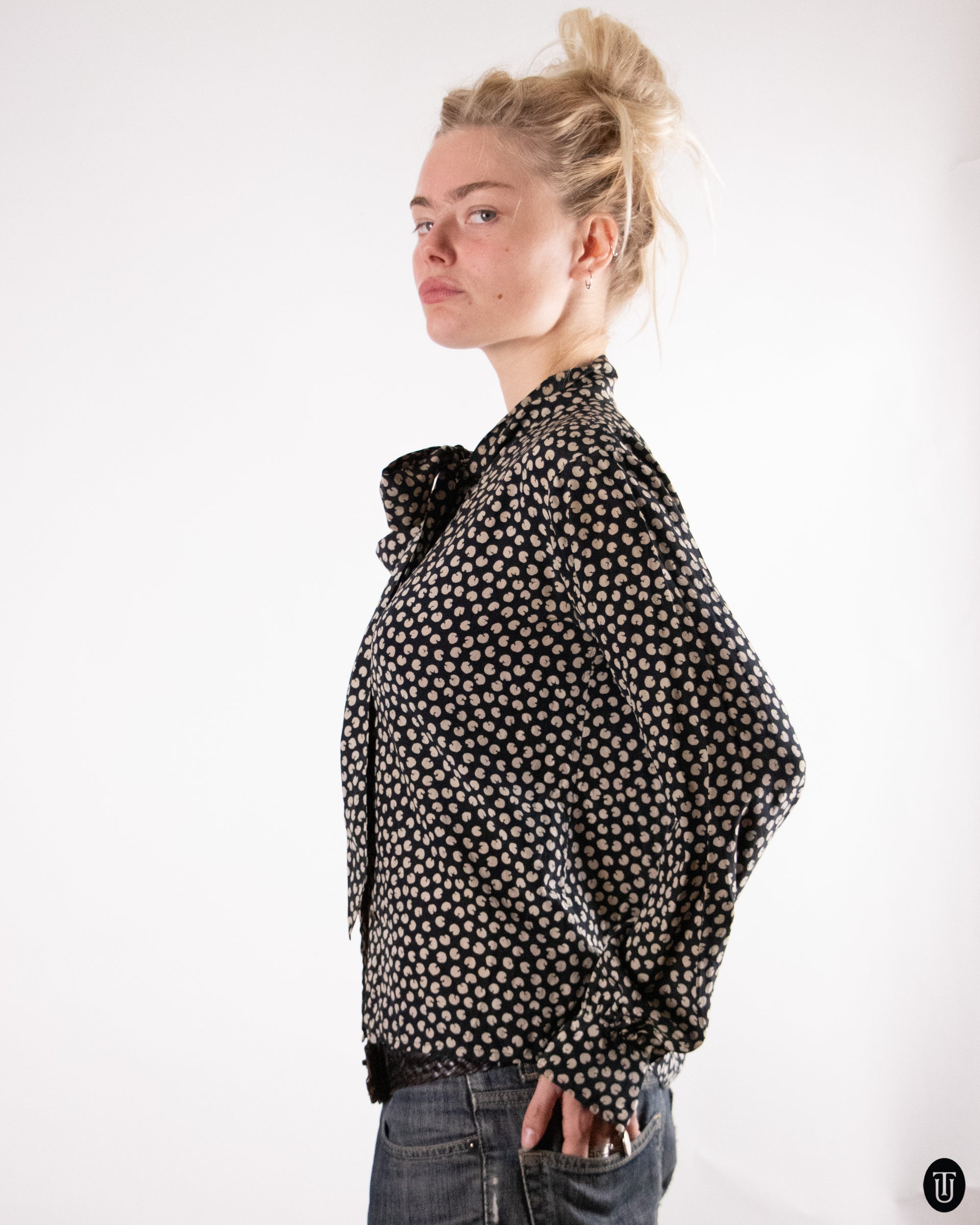 70's Saint Laurent Rive Gauche Pussy-bow Silk Blouse S