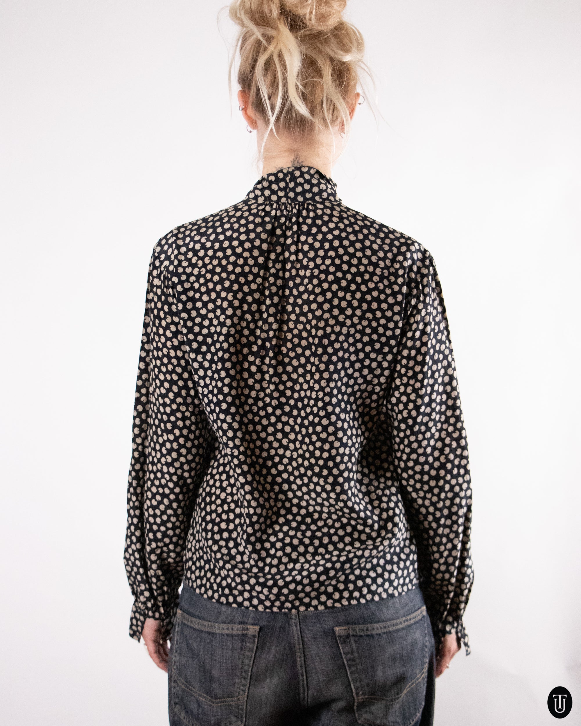 70's Saint Laurent Rive Gauche Pussy-bow Silk Blouse S