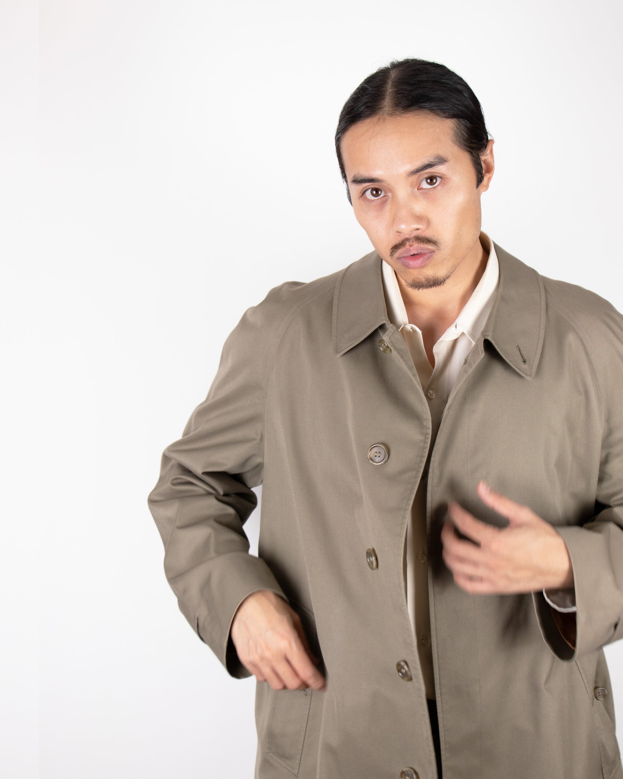 1980s Men's Taupe Burberry Trench Coat M