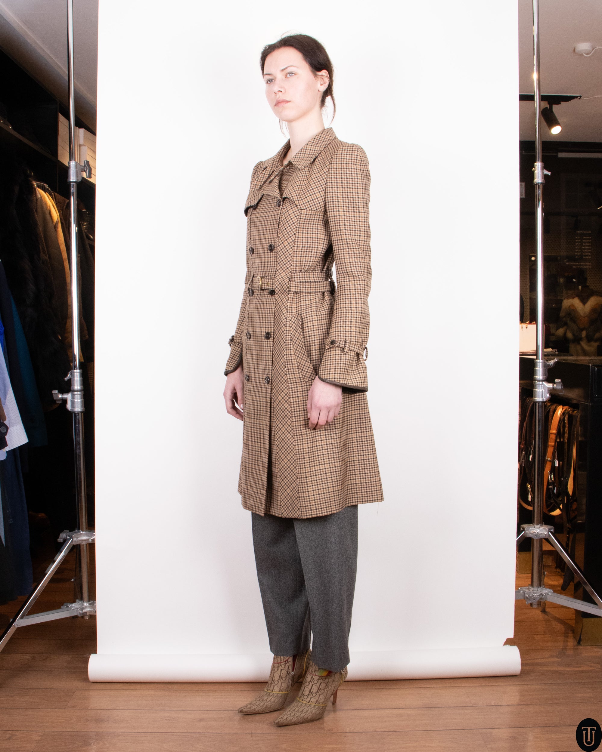 FW08 Balenciaga Houndstooth Wool Trench Coat M