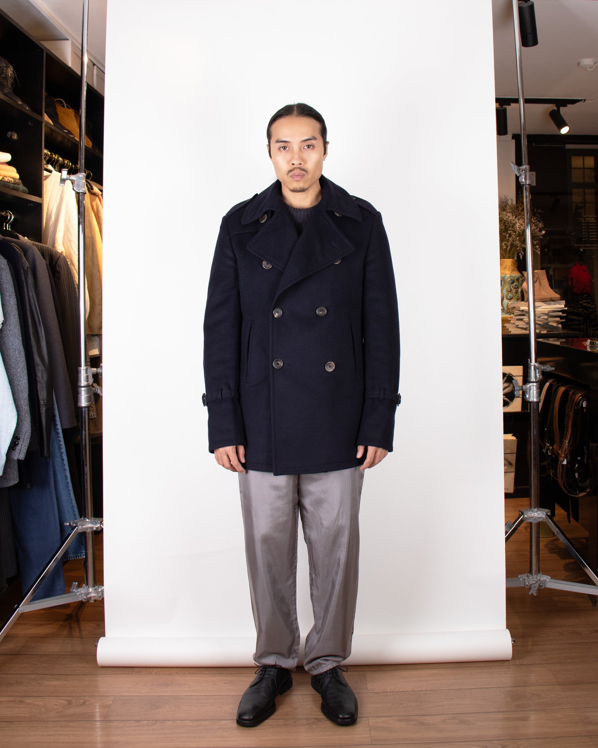 2000s Aquascutum Navy Wool Pea Coat M