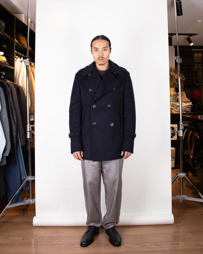 00's Aquascutum Navy Wool Pea Coat M