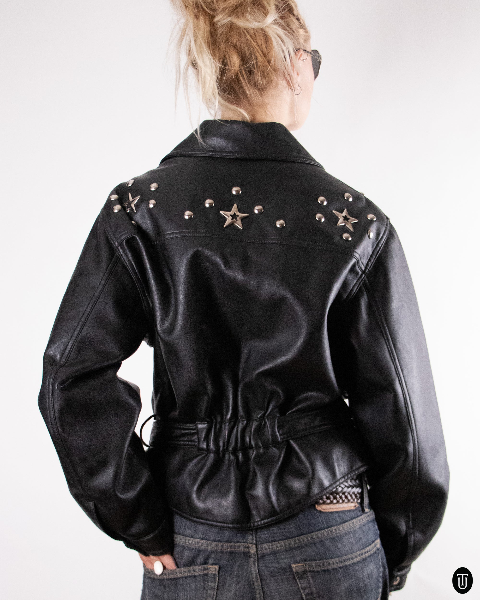 80's Roccobarocco studded leather jacket S