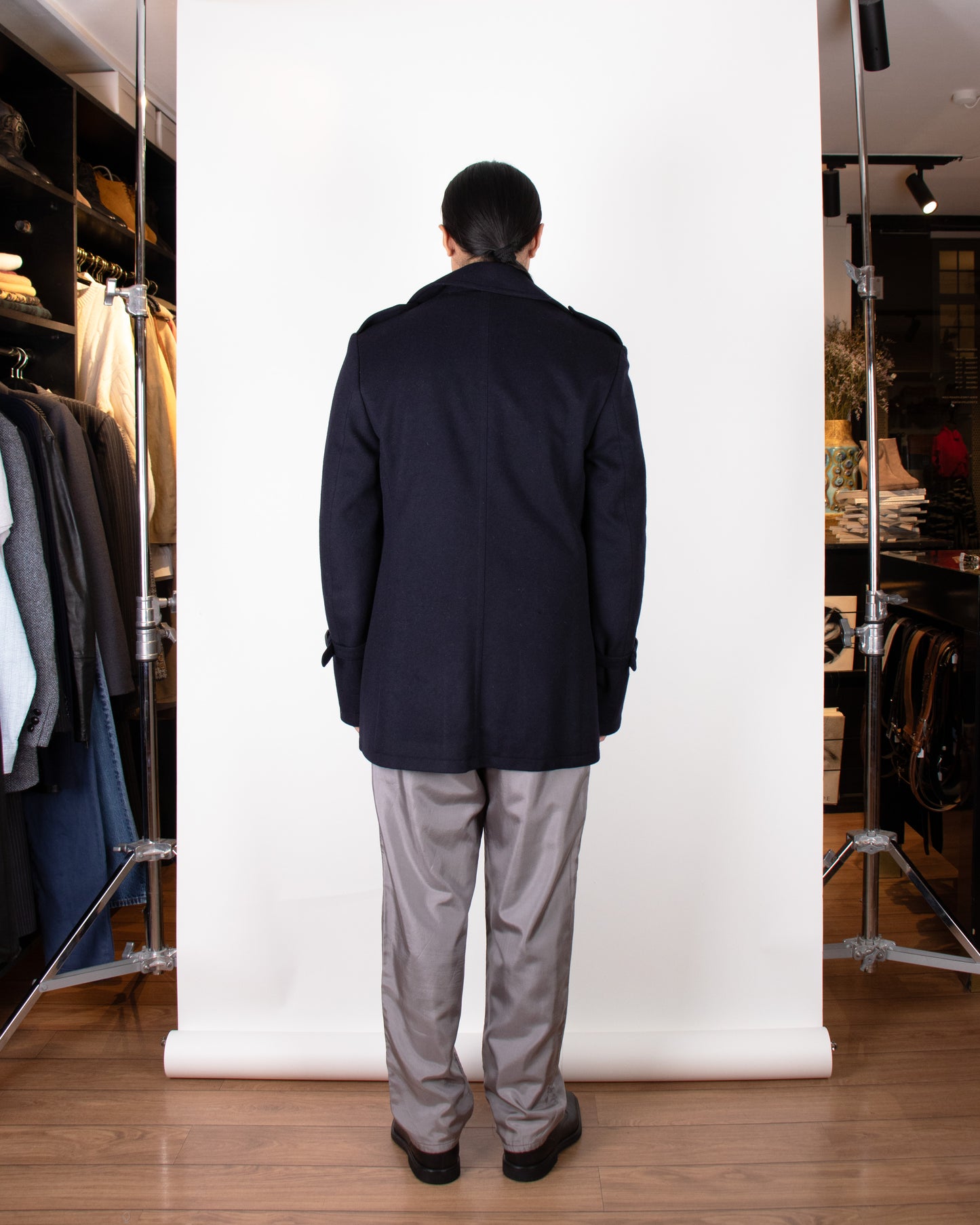 00's Aquascutum Navy Wool Pea Coat M