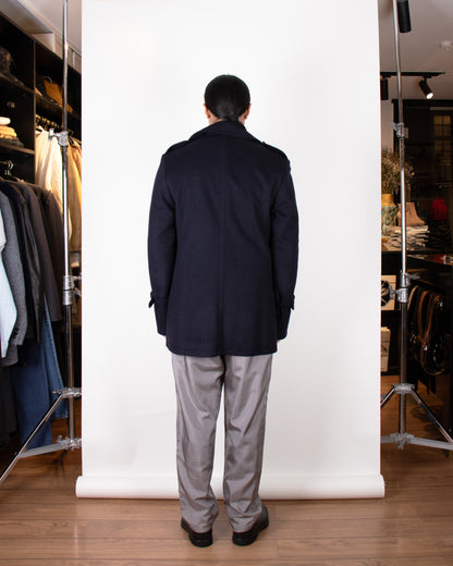 00's Aquascutum Navy Wool Pea Coat M