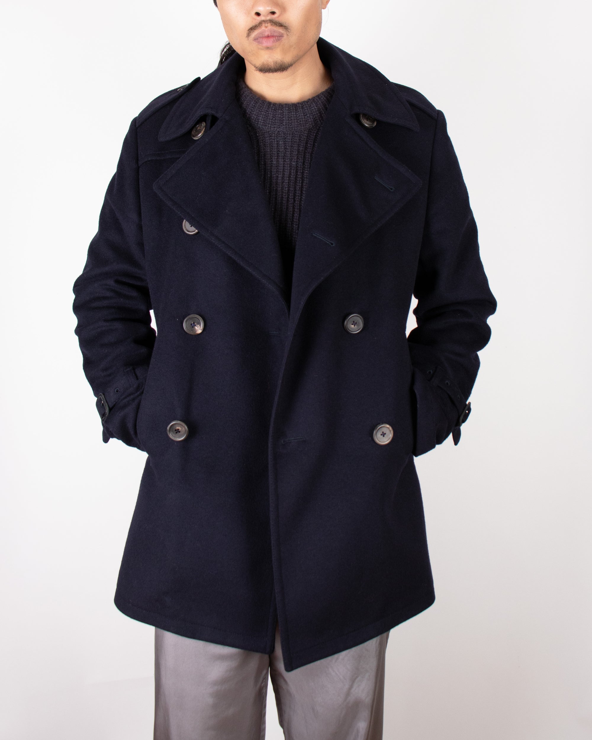 2000s Aquascutum Navy Wool Pea Coat M