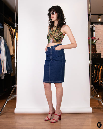 90's Versace "Jeans Couture" Denim Pencil Skirt S