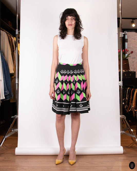 70's Lanvin Pleated Cotton Skirt S
