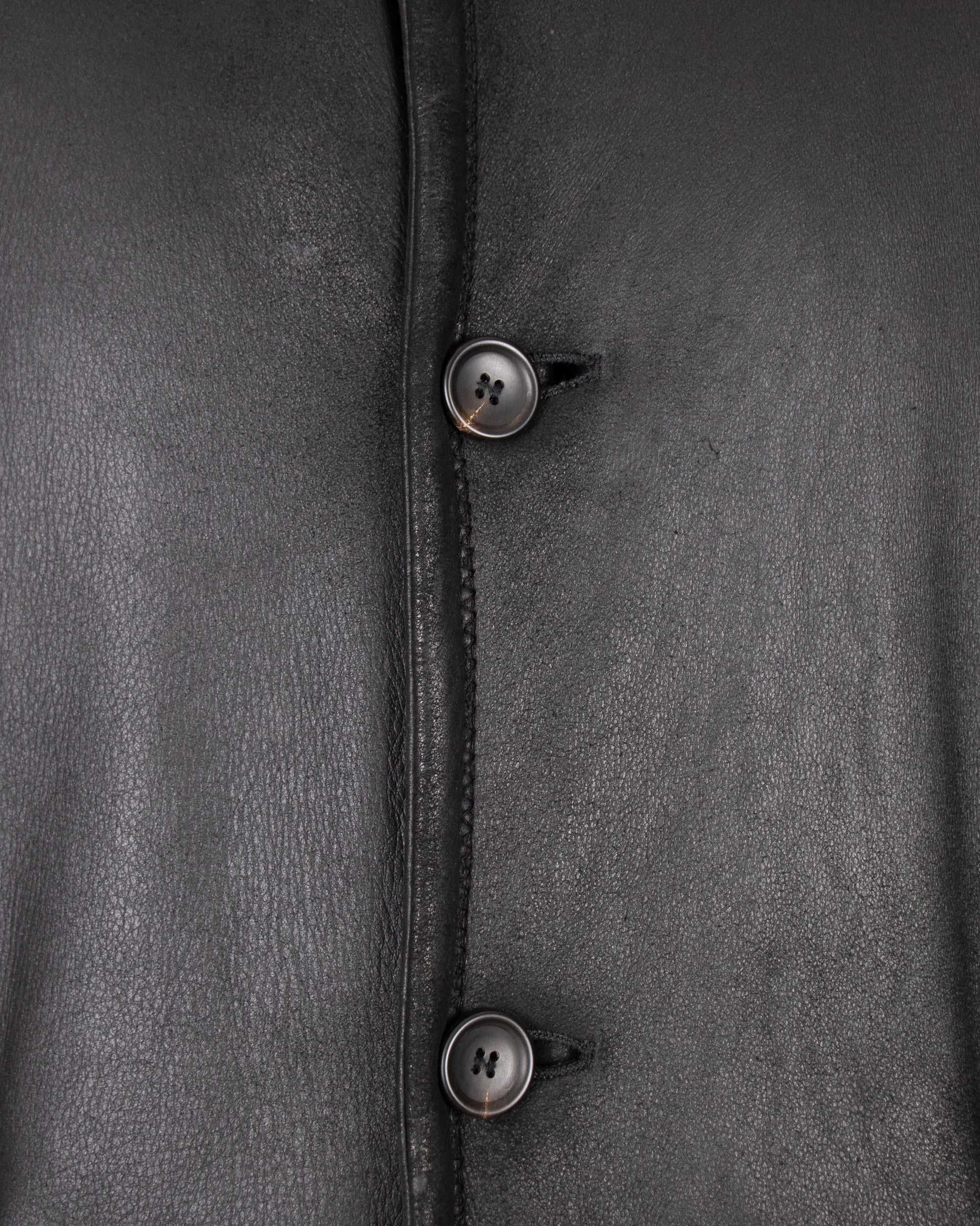 1990s Ruffo Black Shearling Leather Jacket L