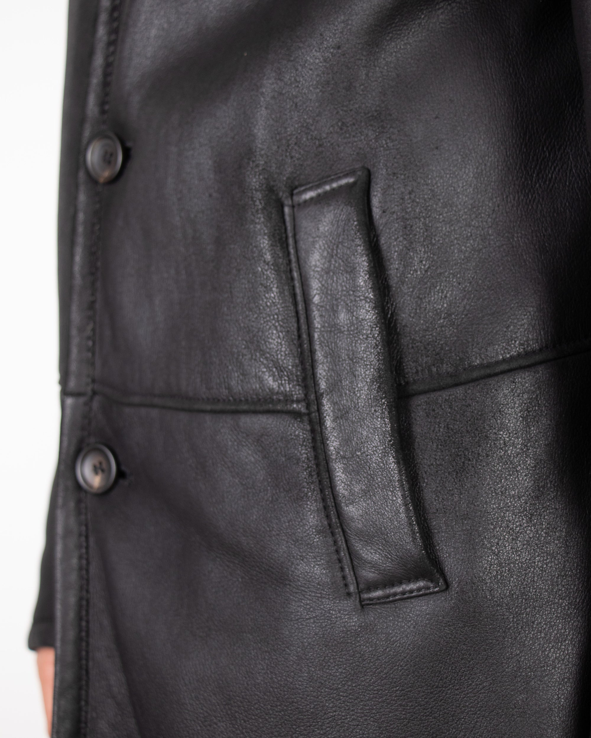 1990s Ruffo Black Shearling Leather Jacket L