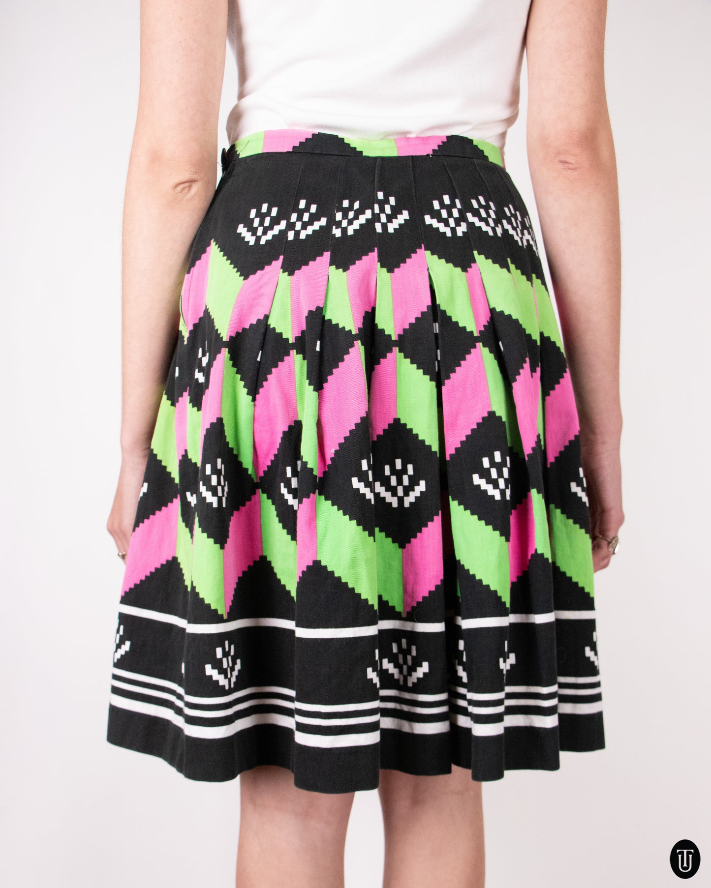 70's Lanvin Pleated Cotton Skirt S