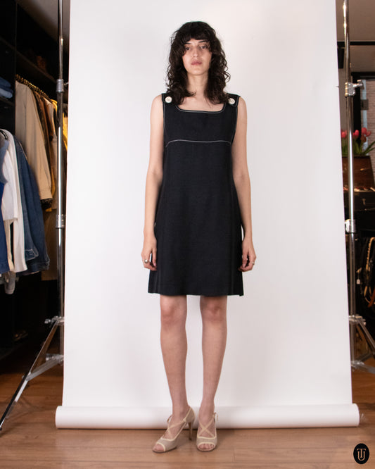 90's Pierre Cardin Black Linen Shift Dress L