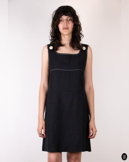 90's Pierre Cardin Black Linen Shift Dress L