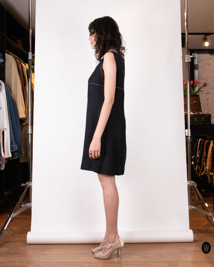 90's Pierre Cardin Black Linen Shift Dress L