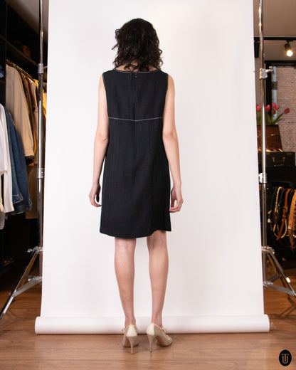 90's Pierre Cardin Black Linen Shift Dress L