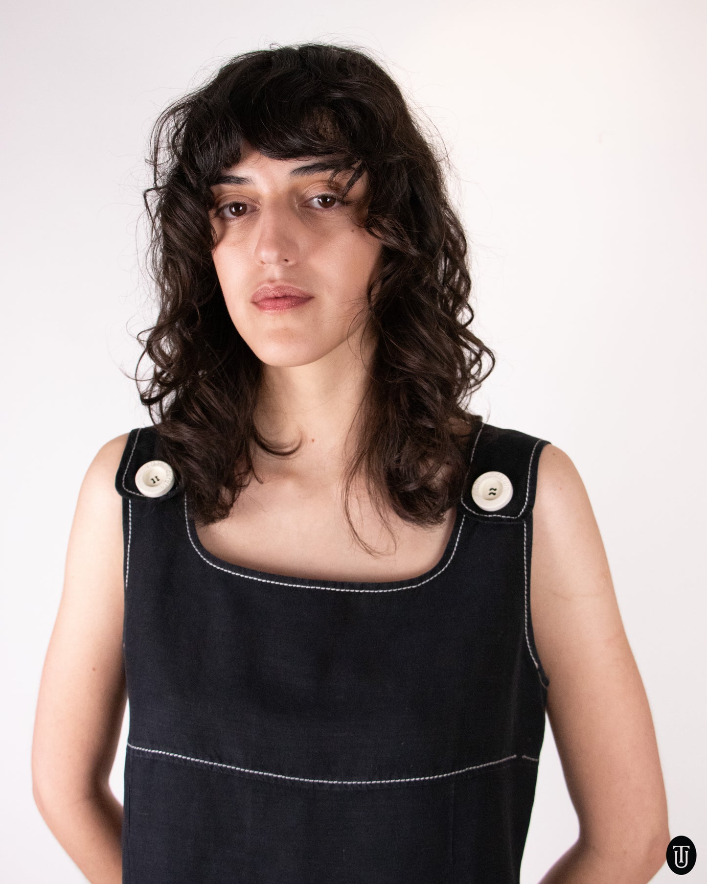 90's Pierre Cardin Black Linen Shift Dress L