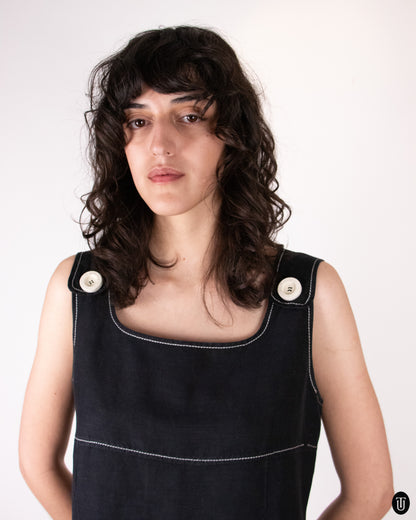 90's Pierre Cardin Black Linen Shift Dress L