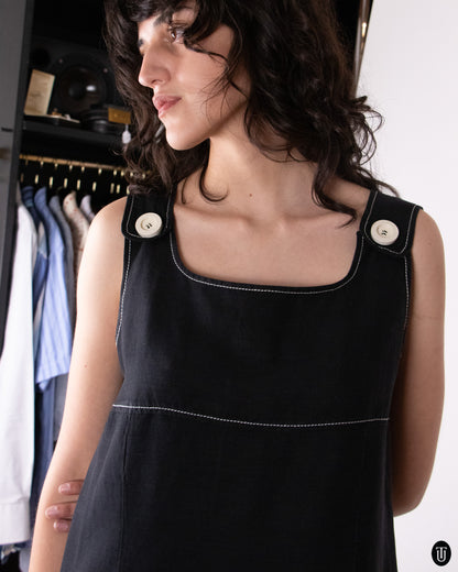 90's Pierre Cardin Black Linen Shift Dress L