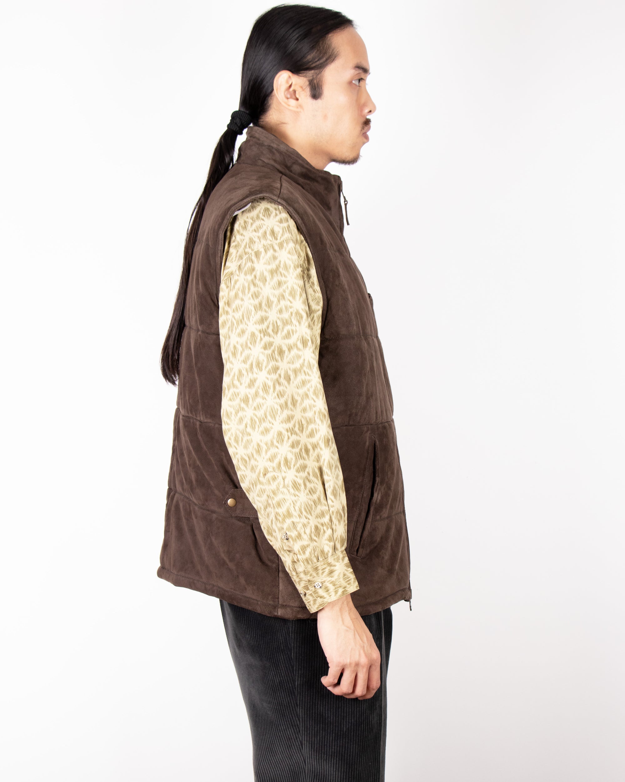 2000s Brown Quilted Suede Hunting Vest XL