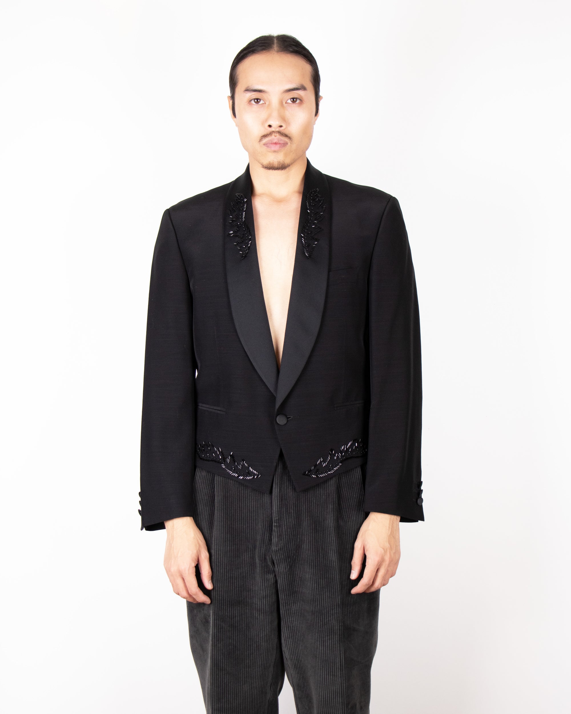 2000s Tailored Italian Men's Black Embellished Tuxedo blazer S