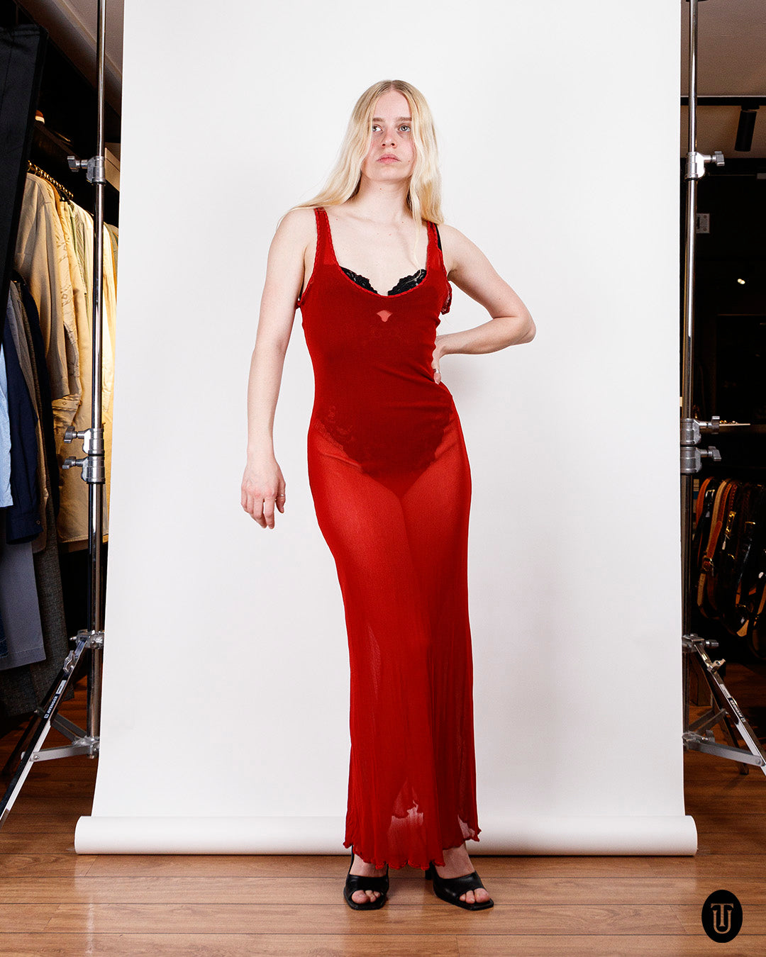 1990s Jean Paul Gaultier Sheer Long Red Dress S