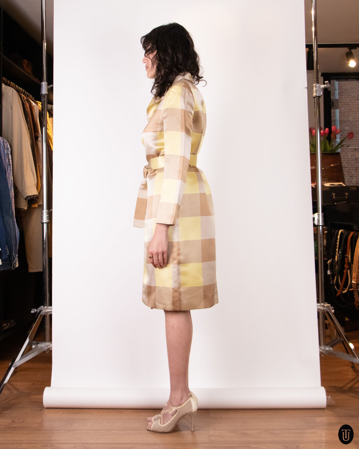 90's Gianni Versace "Couture" Silk Checkered Coat M