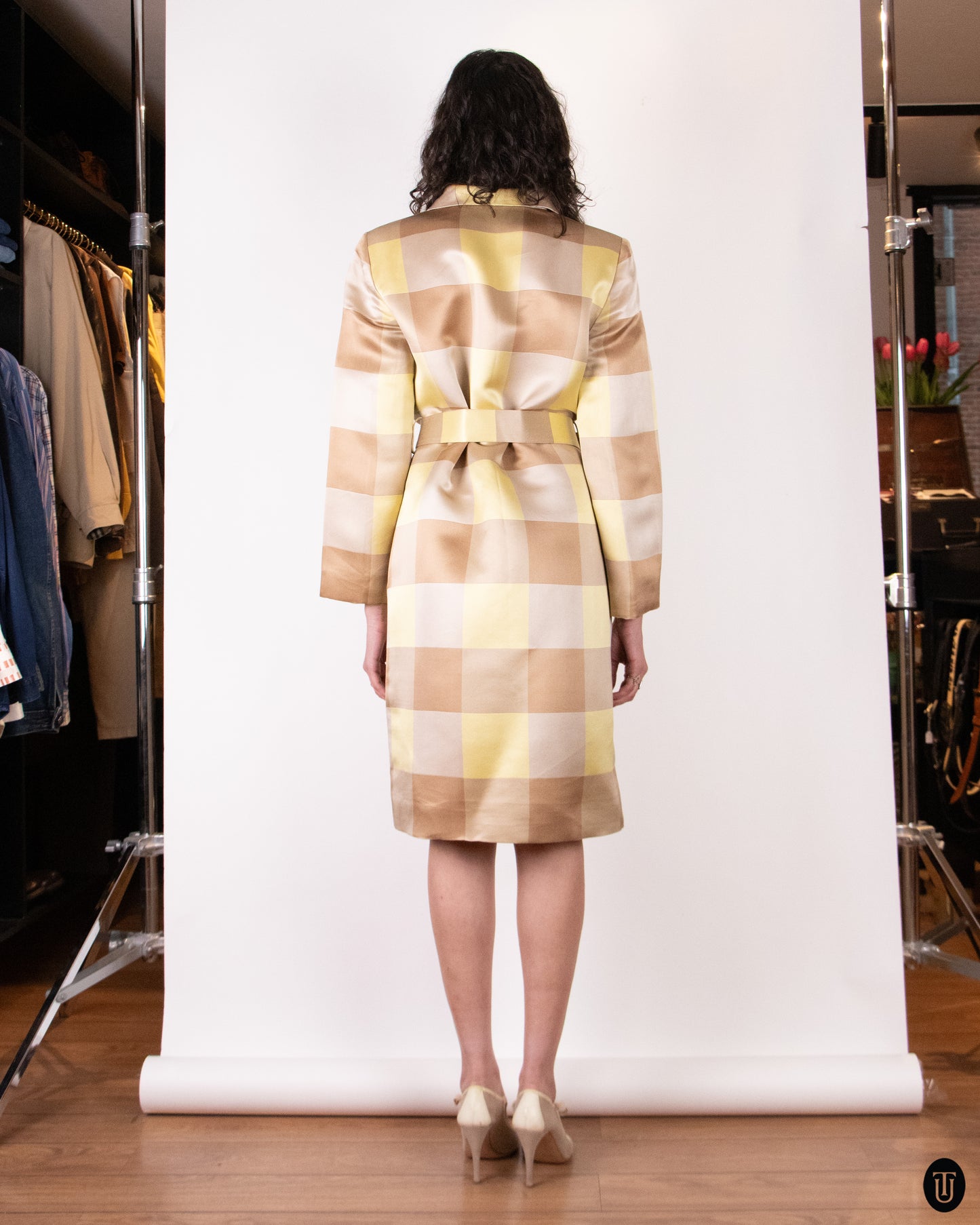 90's Gianni Versace "Couture" Silk Checkered Coat M