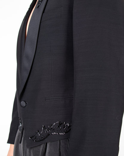 00's Tailored Italian Black Embellished Tuxedo blazer S