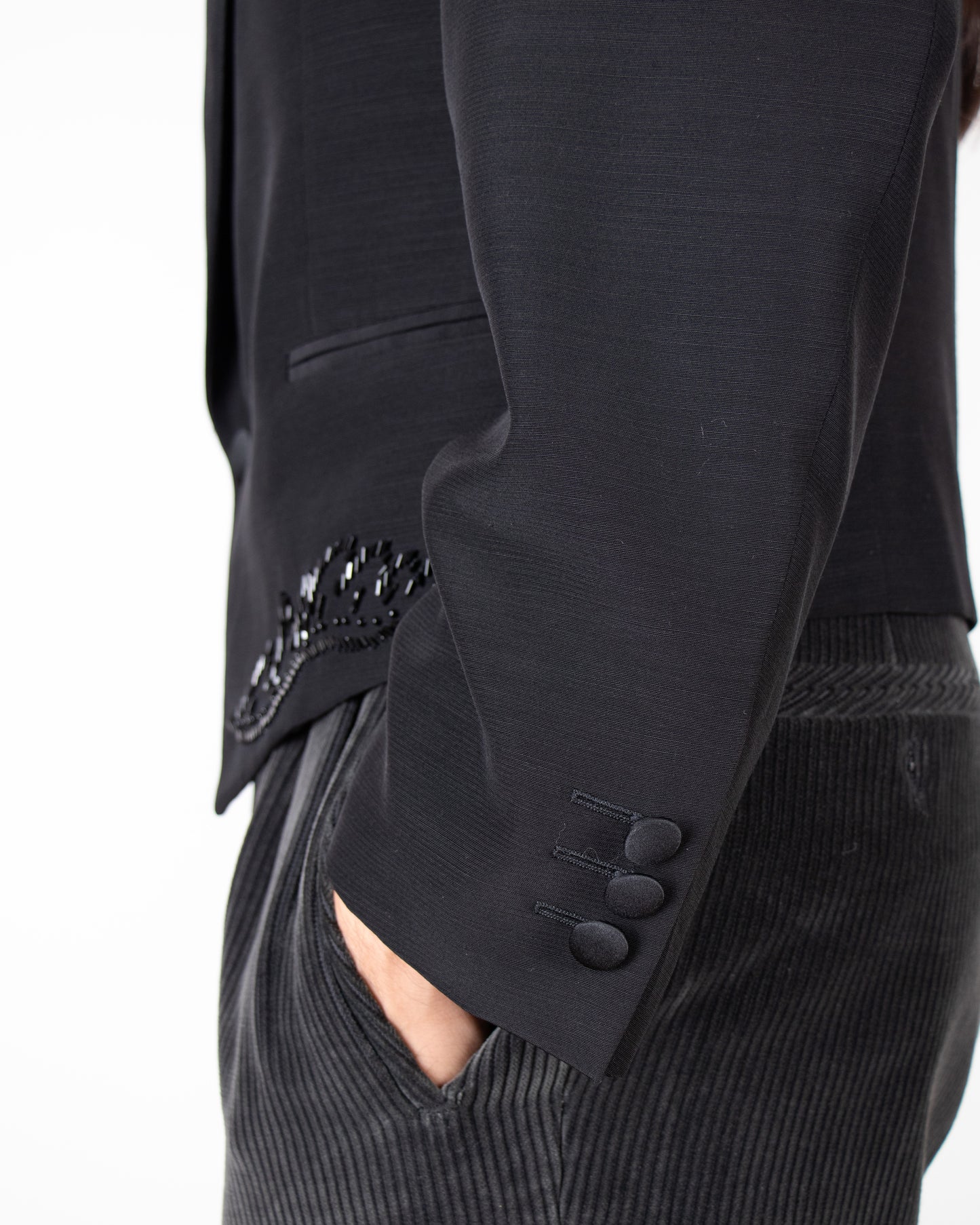 00's Tailored Italian Black Embellished Tuxedo blazer S