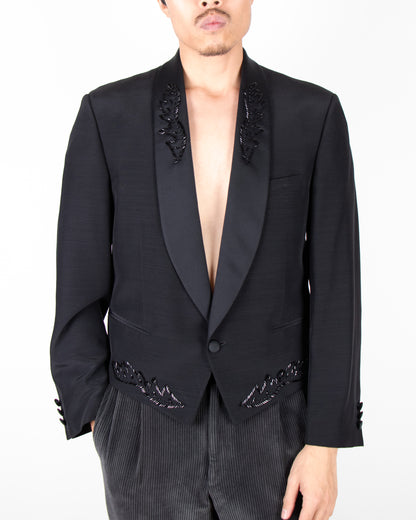 00's Tailored Italian Black Embellished Tuxedo blazer S