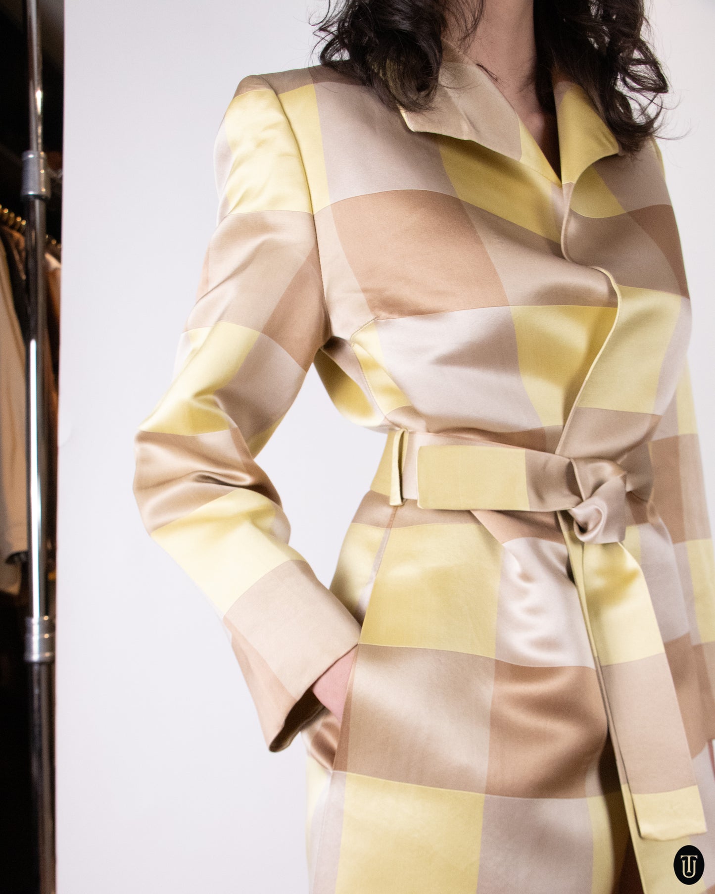 90's Gianni Versace "Couture" Silk Checkered Coat M