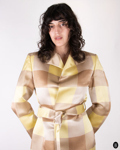90's Gianni Versace "Couture" Silk Checkered Coat M