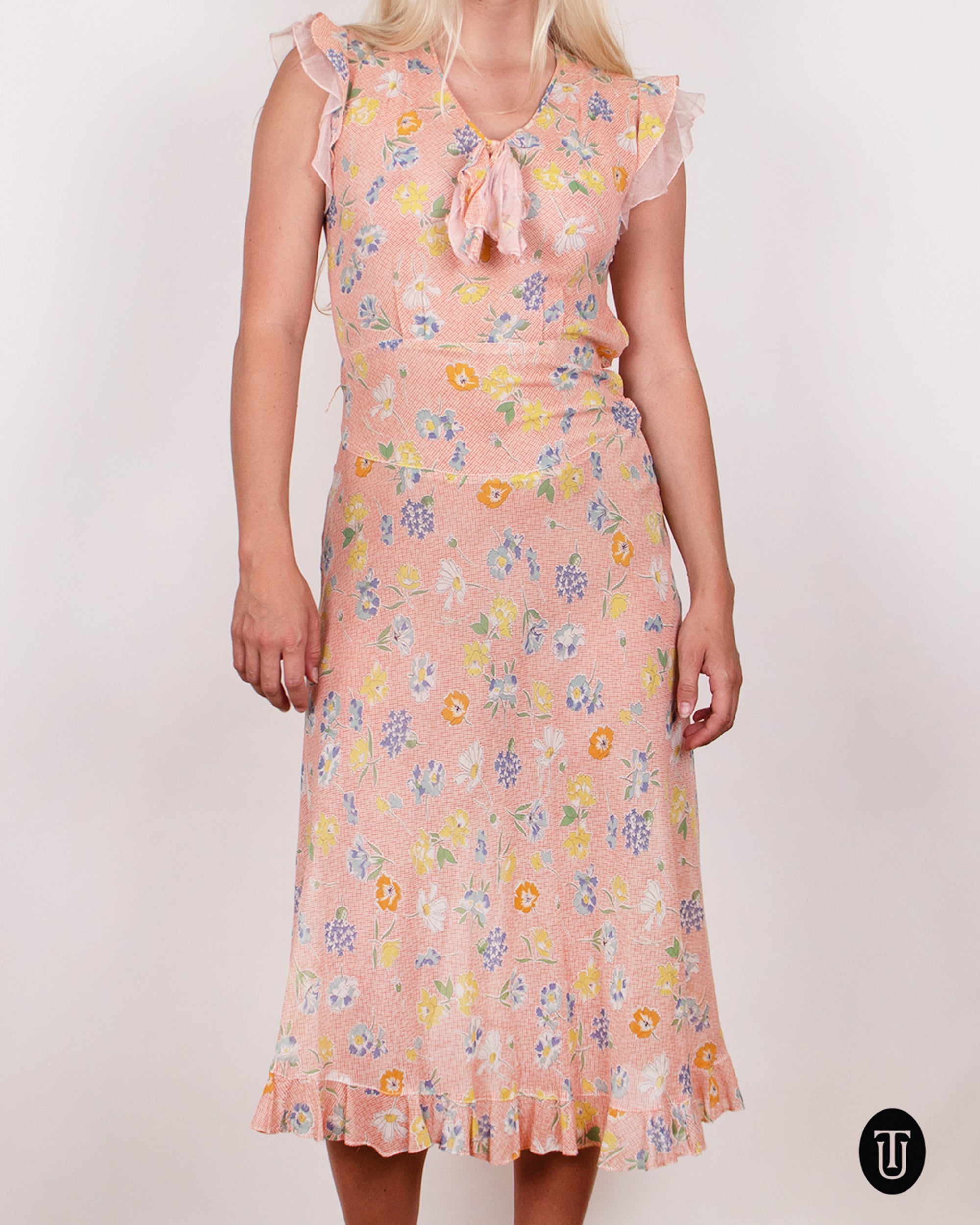 1930s Floral Summer Dress XS