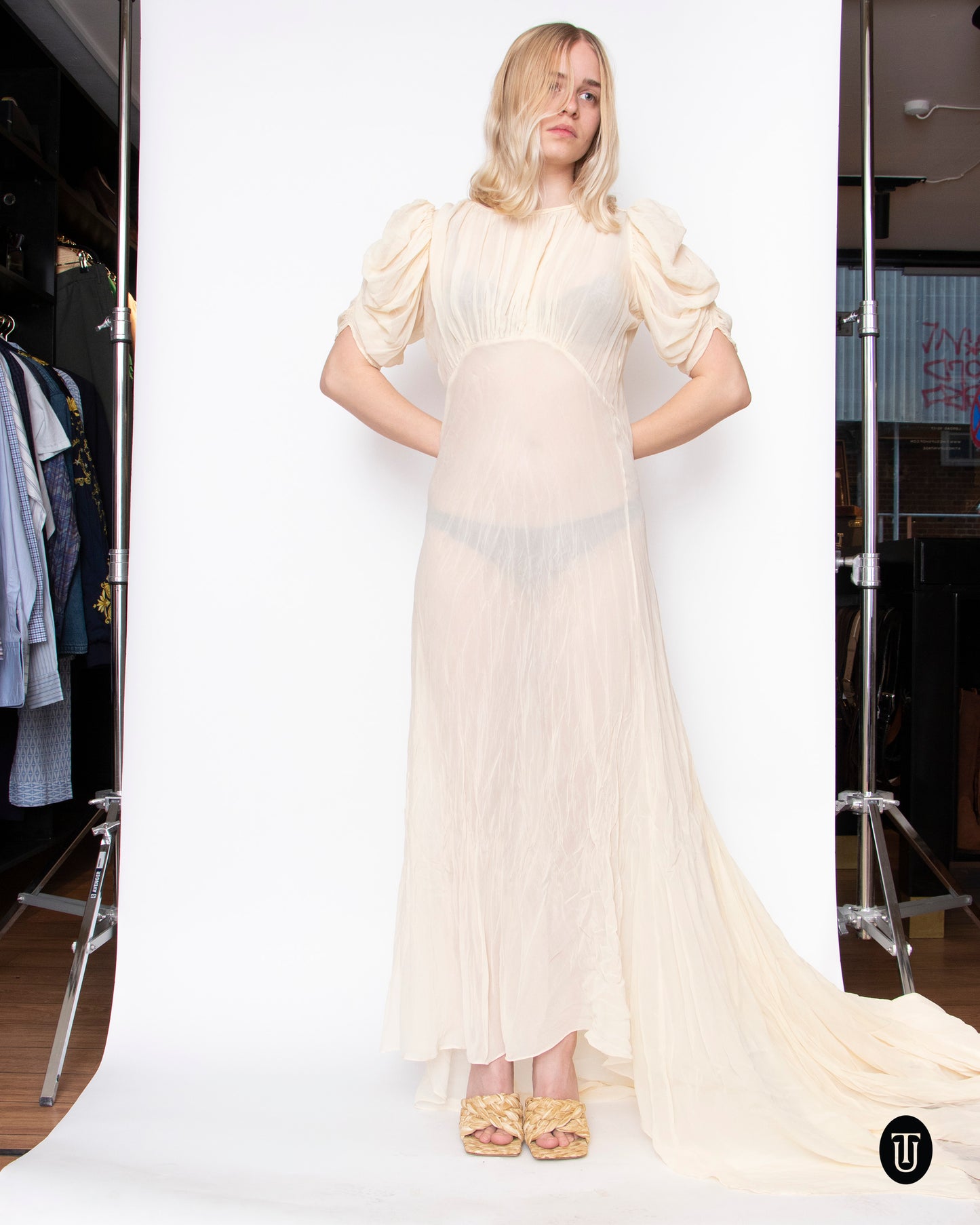 30's Ivory Silk Wedding Gown S