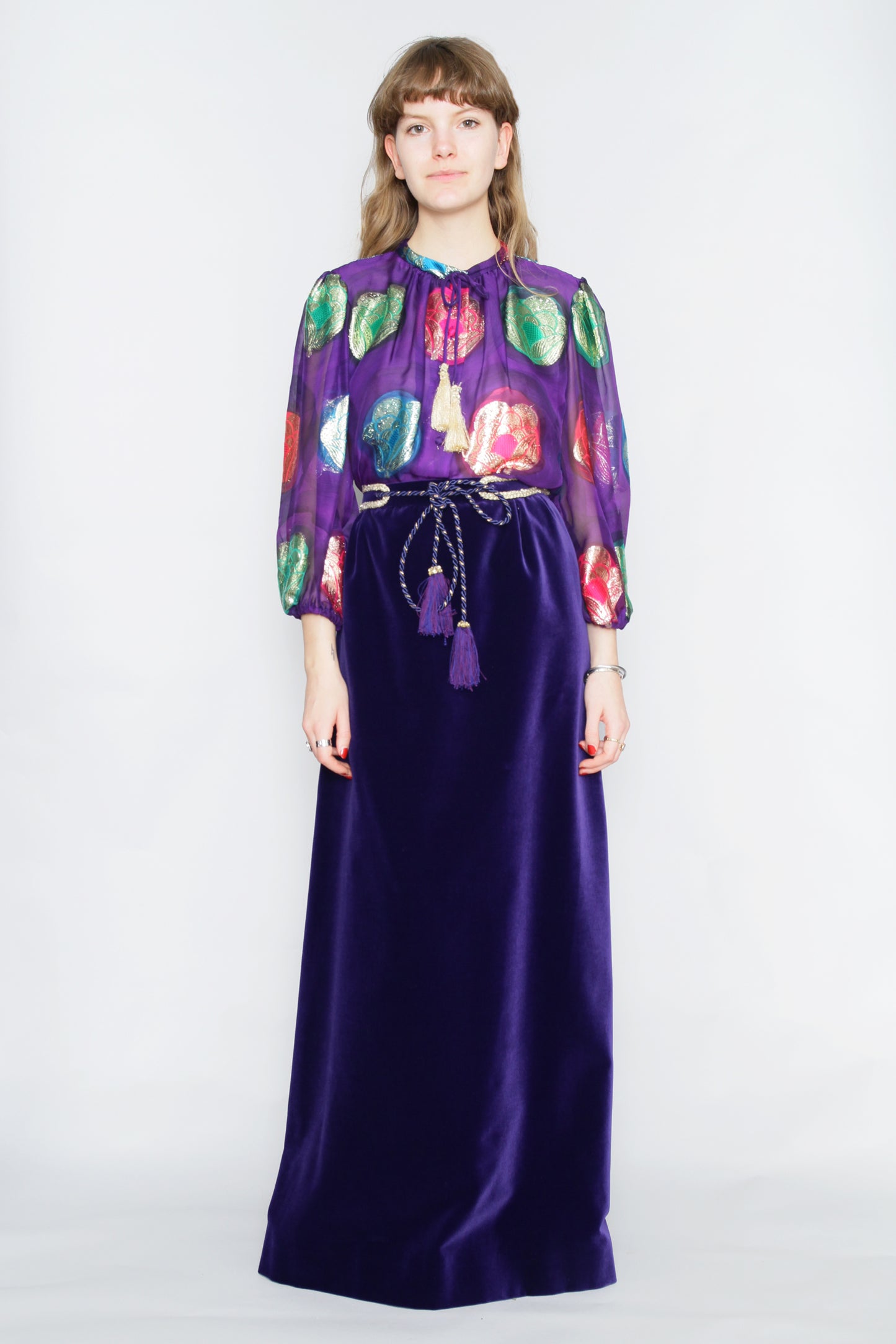 70's Couture Lurex & Velvet Ensemble L