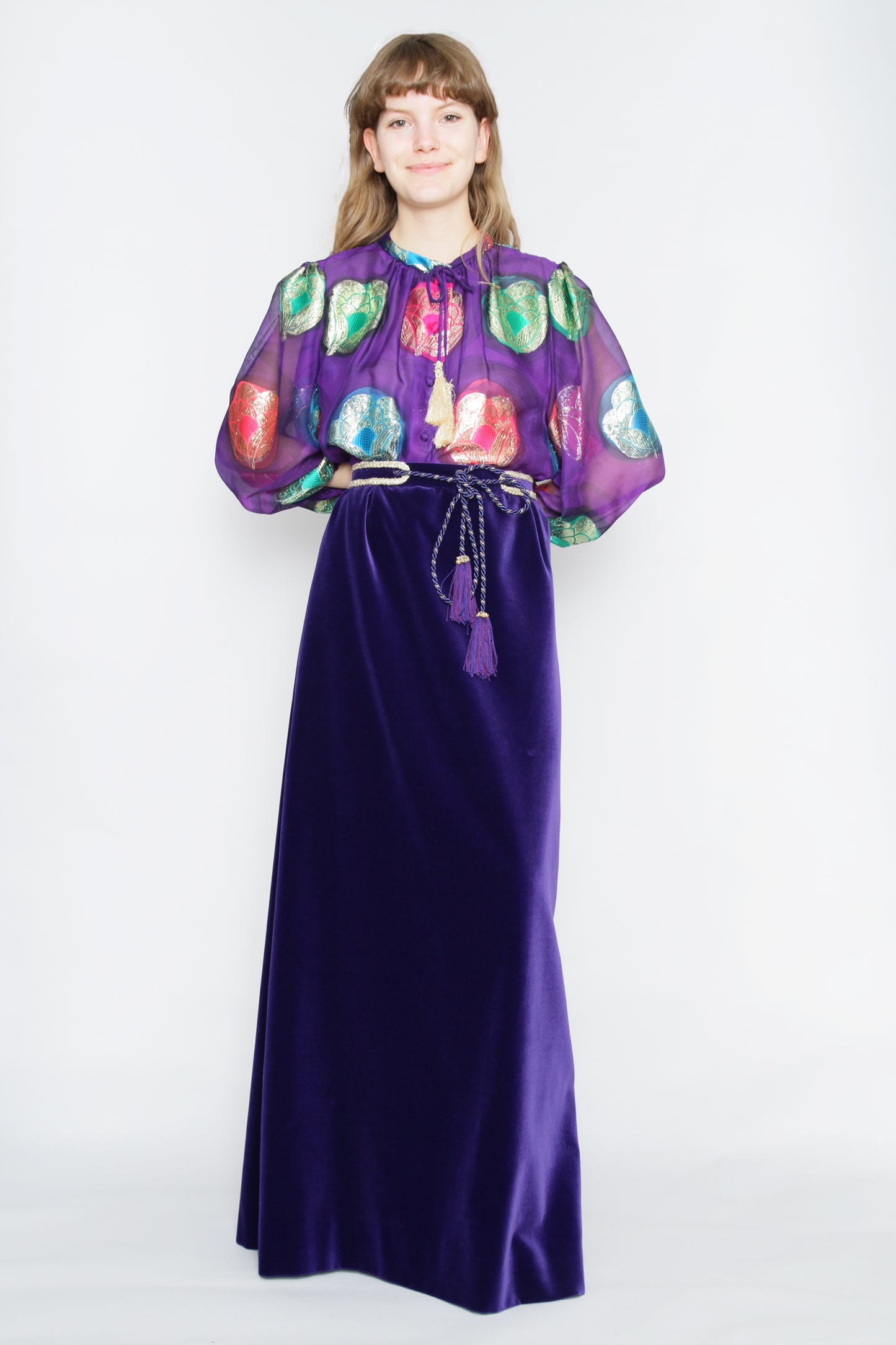 70's Couture Lurex & Velvet Ensemble L