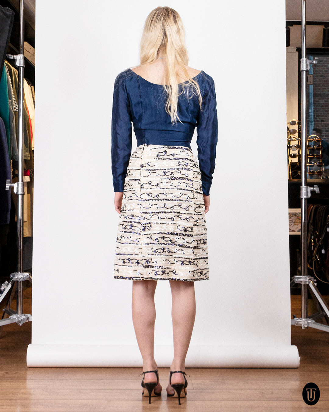 70's Chanel Haute Couture Silk and Sequin Dress S