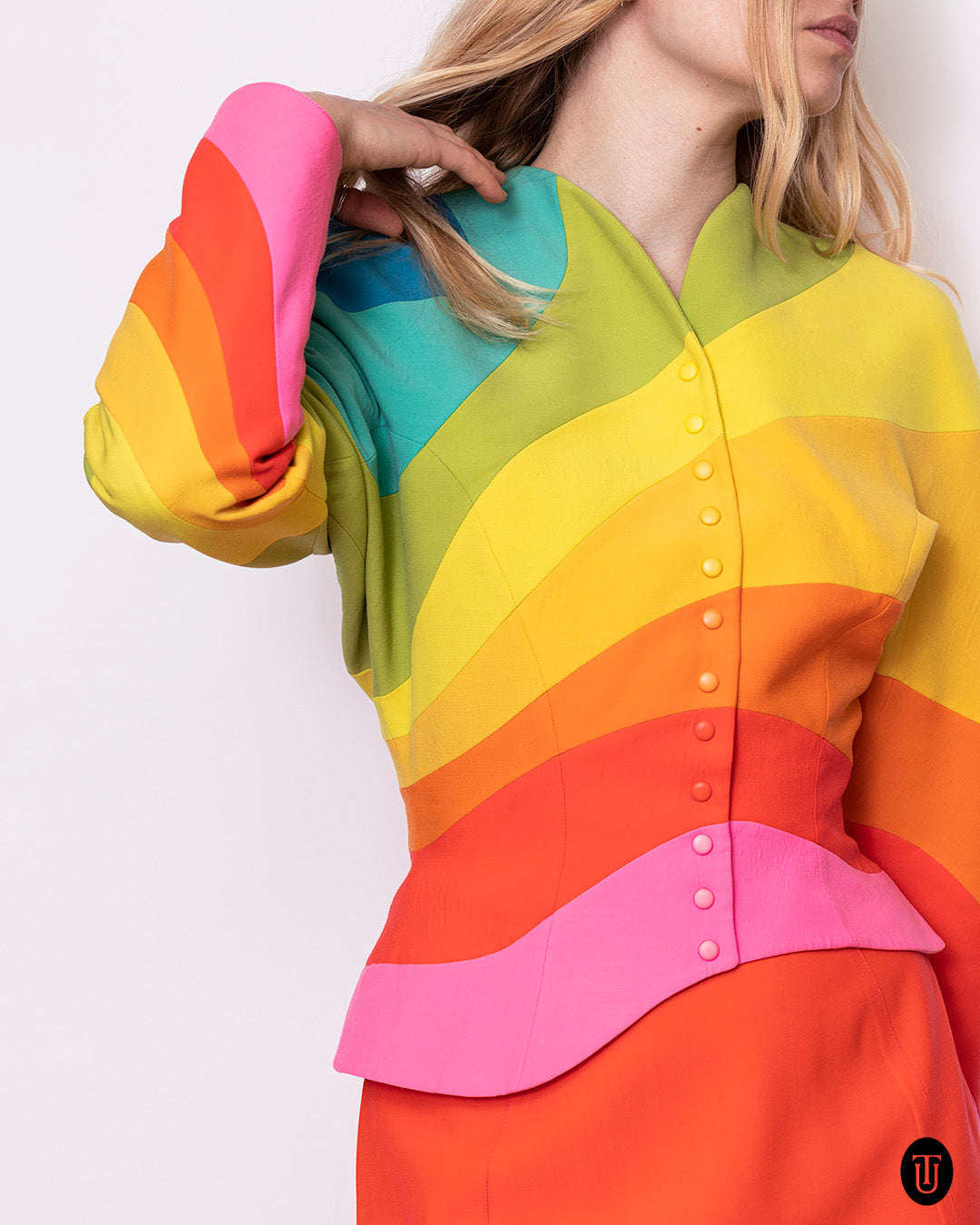 An iconic 90s Thierry Mugler Rainbow suit S