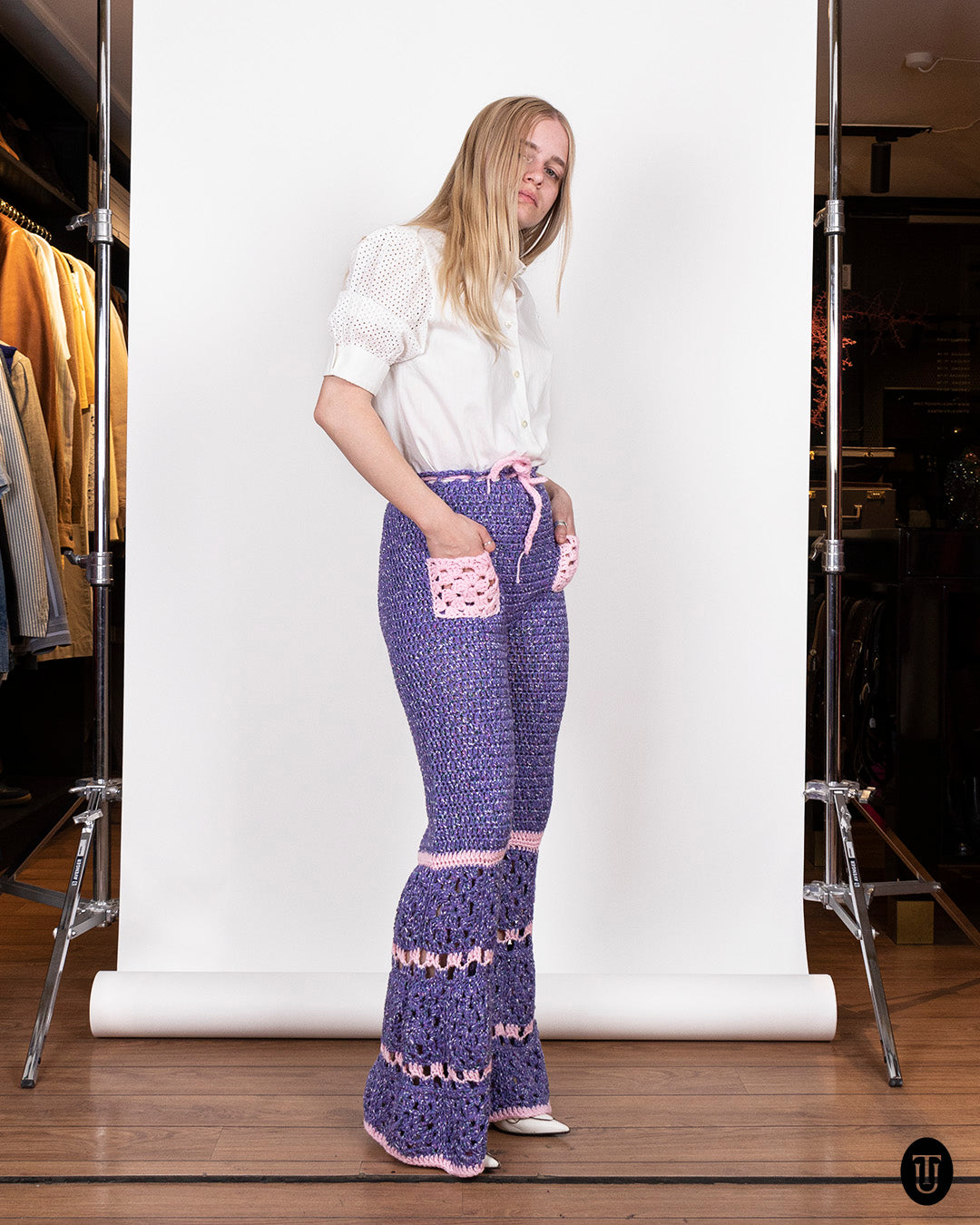 70's Crochet Bell-Bottom Trousers M