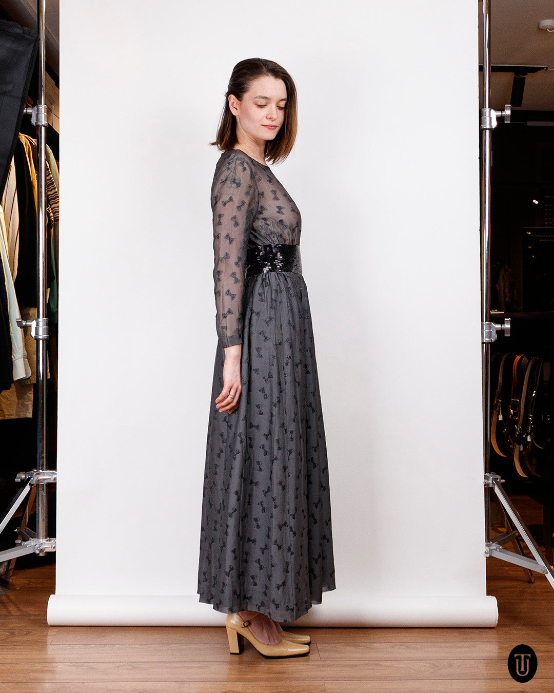 1970s Chanel Grey Embellished Gown S