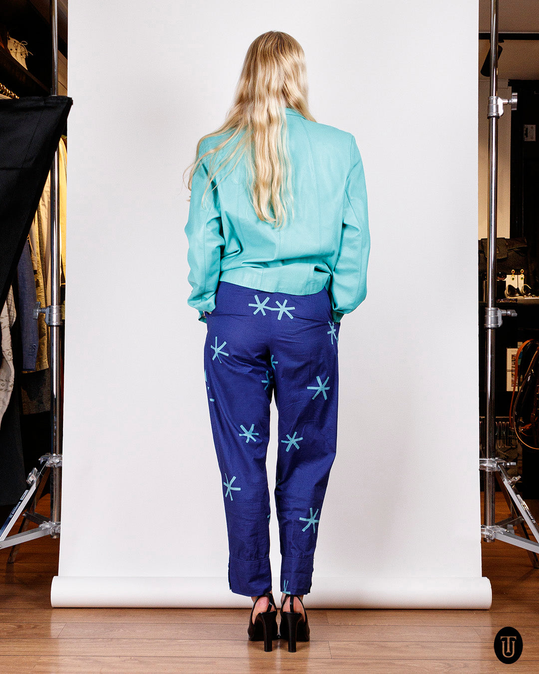 1980s Yves Saint Laurent Blue High Waist Cotton Trousers XS