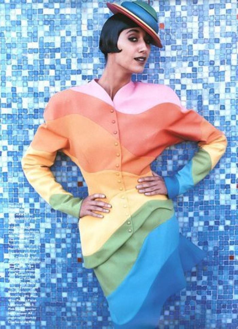 An iconic 90s Thierry Mugler Rainbow suit S
